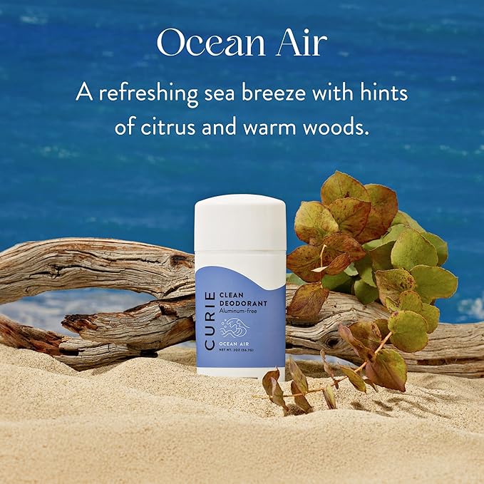 Curie Natural Deodorant Aluminum Free - Ocean Air Stick & Mini - Travel Size Deodorant for Women - Non Toxic, Paraben Free, Clean, Vegan (2 Pack)