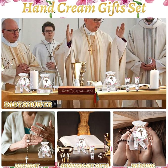 50 Pack Christian Hand Cream Set Gifts for Women Bible Verse Bulk Hand Lotion Travel Size,Women Favors Hand Cream party Appreciation Gifts Include Cards and Organza Bags for Teacher Mom Lover Friends
