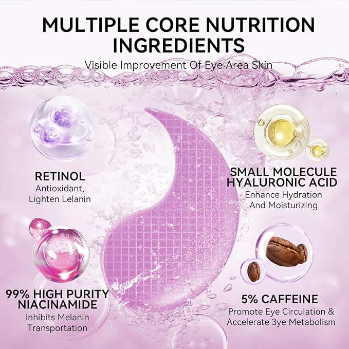 BREYLEE Retinol Eye Mask Under Eye Patches with Retinol, Collagen & Hyaluronic Acid, Reduce Puffy Eyes, Dark Circles, Wrinkles & Fine Lines, Anti-Aging Smoothing Skin Care for Women & Men - 60 Pcs