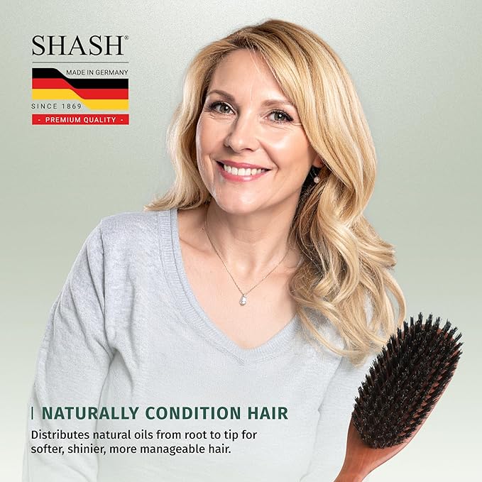 Classic German First Cut 100% Boar Bristle Hair Brush Since 1869 - Conditions Hair, Improves Texture, Exfoliates Scalp