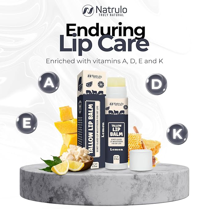 Beef Tallow Lip Balm – Natural Tallow Beeswax Chapstick – Hydrating Moisturizer Grass Fed Bison Tallow Balm Lip Care – Soothes Chapped, Dry Lips, Sensitive Skin – Long Lasting & Vitamin Rich USA-Made