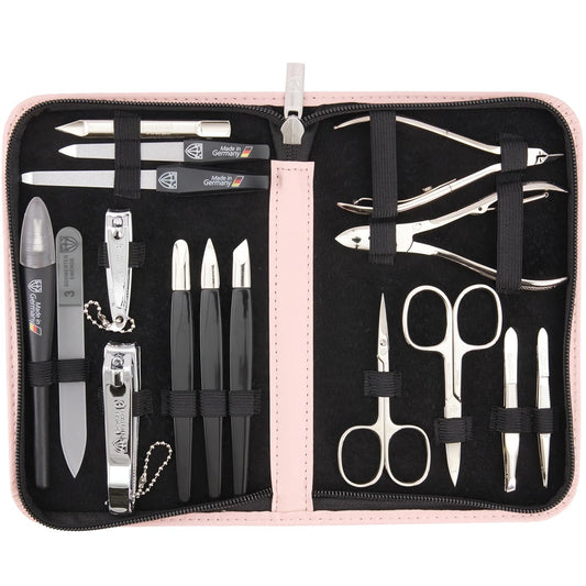 3 Swords Germany - brand quality 16 piece manicure pedicure grooming kit set fashion leather case light pink, Made in Germany