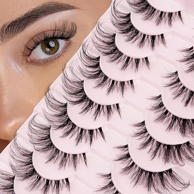 Cat Eye Lashes Wispy False Eyelashes Yasnai Strips Lashes Fox Eye Lash Fake Lashes Natural Look Eyelashes 10 Pairs Pack