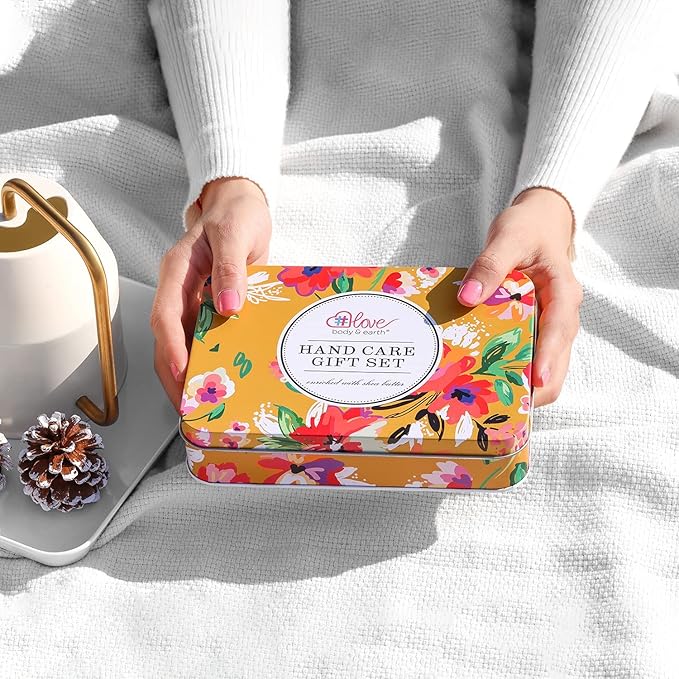 BODY & EARTH # LOVE Hand Cream Gift Set, Hand Lotion Sets for Mothers Day Gifts, Hand Care Set with Shea Butter, Travel Size Lotion Set for Women, 2 Hand Cream & Exfoliating Cream, Birthday Gifts Box