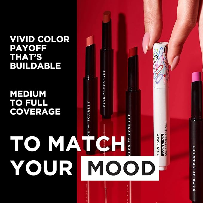 Deck of Scarlet Threeway Solid Lip Oil, Vegan Formula With Hyaluronic Acid and Hydrating Oil Blend, Glossy Finish - Natural Nectar