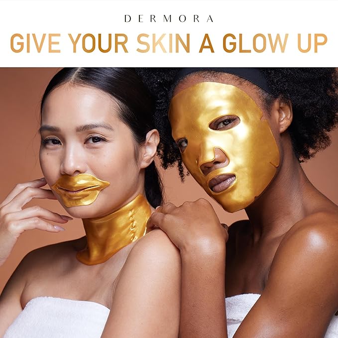 DERMORA Skin Treatment Mask Golden Glow Lip Mask - 20 Pack Lip Gel Masks - Rejuvenating Lip Masks for Lines, Wrinkles, Tightening, Firming