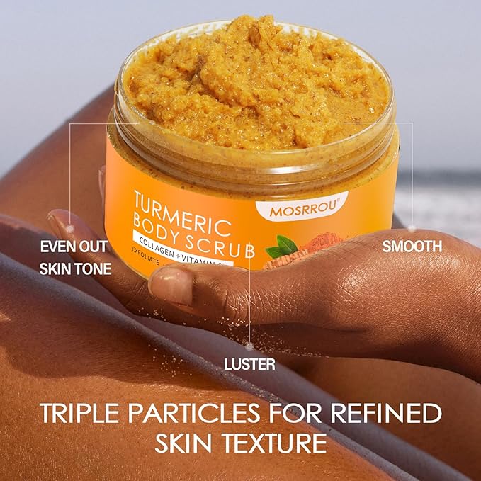 Turmeric Body Scrub Vitamin C Exfoliating Body Scrub With Collagen And Coconut Oil Body Exfoliator Dead Skin Remover Smooth And Hydrated Natural Scrub For Butt Bikini Area With Loofah