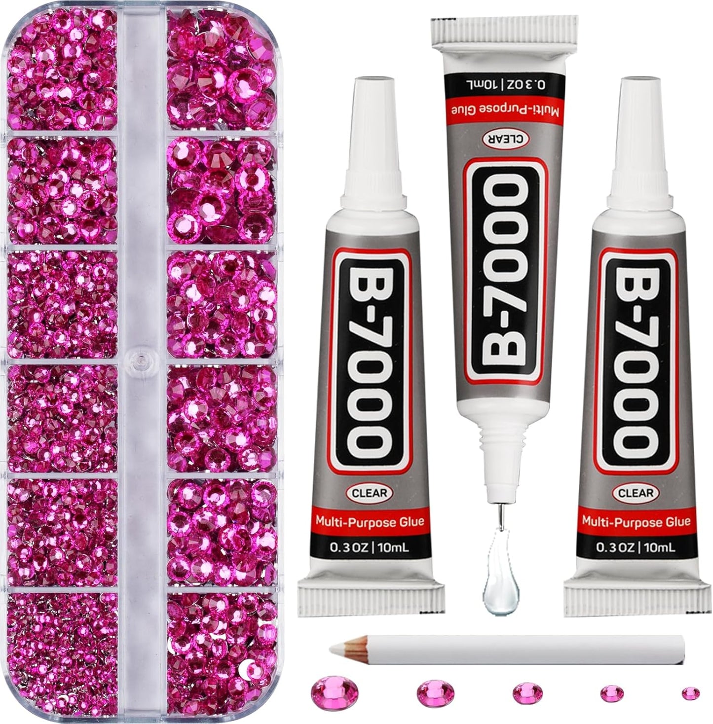 6000Pcs Hot Pink Rhinestones Set for Crafting Bedazzling with b7000 Glue, Shiny Resin Flatback Jewel for Crafts Clothing Tumblers Fabric Tumblers Cups Bows, Flat Back Gems Diamond Many Sizes