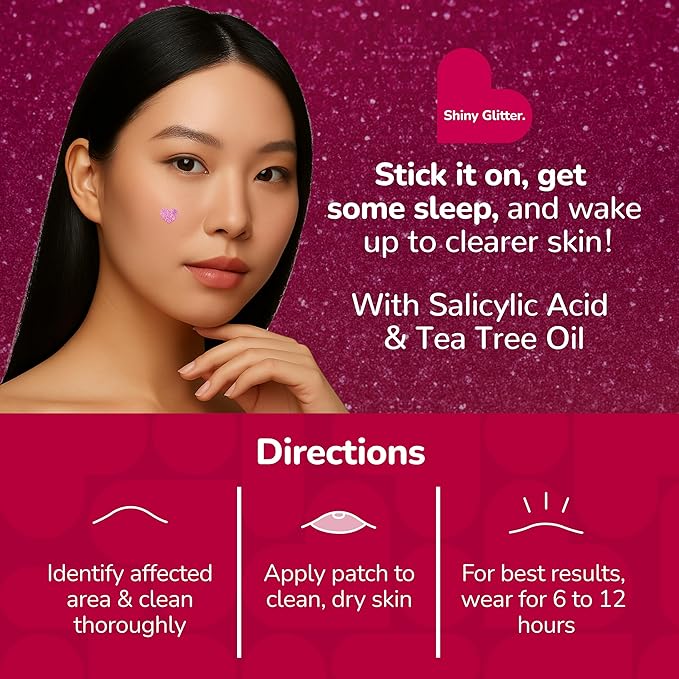 BioSwiss Pimple Patches, Shiny Glitter Patch for Zits and Blemishes, Hydrocolloid Spot Stickers for Face and Skin, 100 Count