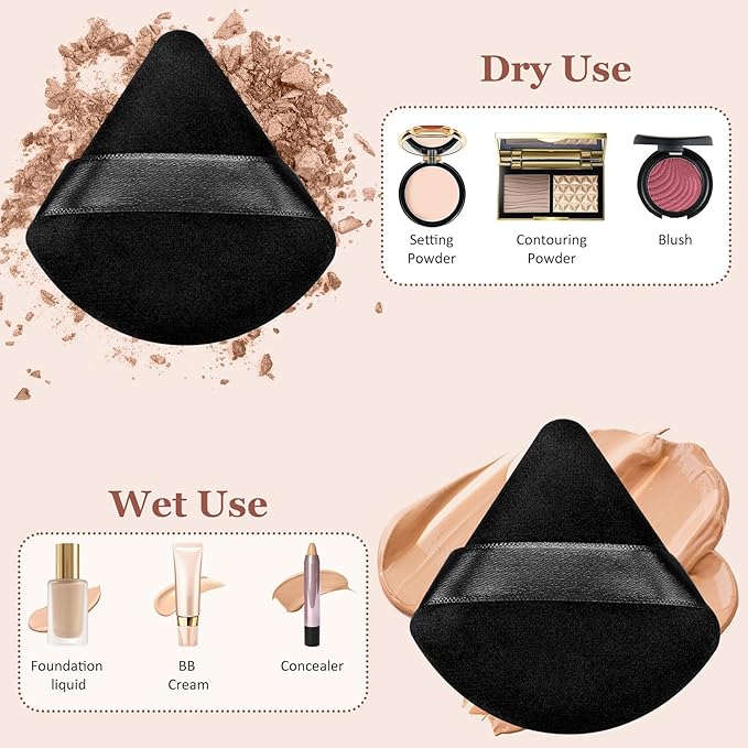 Colovis 48 PCS Powder Puff, Face Soft Makeup Sponge, Velour Triangle Powder Puff for Foundation, Makeup Puff Setting Makeup for Loose Powder, Beauty Tools(Black)