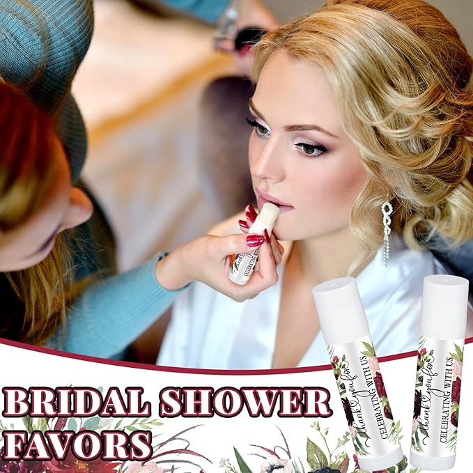 50 Pcs Wedding Bridal Shower Gifts Party Favors Bulk Floral Lip Balm Baby Shower Thank You Appreciation Gifts for Women Tea Bachelorette Party(Wedding Flower)