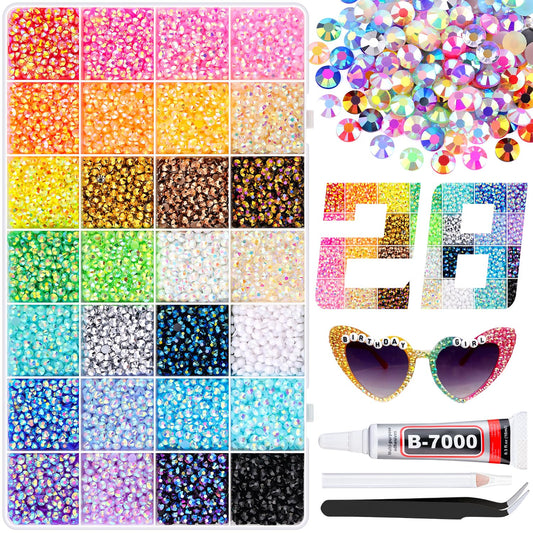 13000Pcs Resin Rhinestones with B7000 Jewelry Glue for Crafting, Multicolors 4mm Non Hotfix Flatback Gems, Bedazzling Crystal for DIY Crafts Clothing Tumblers Mugs Shoes Fabric Decor Nail Art