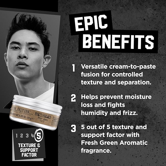 TIGI Bed Head for Men Pure Texture Hair Molding Paste - Use for Texture & Separation - Versatile Cream-to-Paste Fusion - For Men's Hairstyles - Use on Damp & Dry Hair - 2.93 oz (2 Pack)