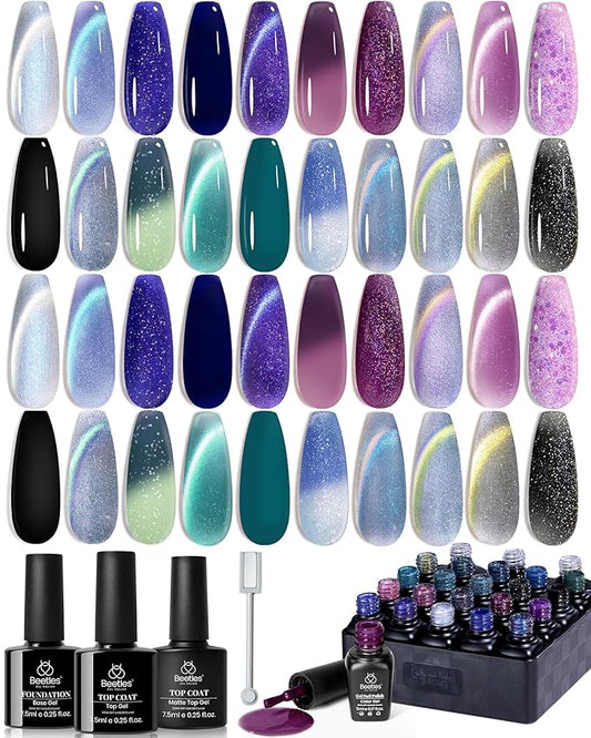 beetles Jelly Gel Polish Set, 20 Colors Fall Halloween Nails Design Black Purple Blue Jelly Polish Changing Temperature Gel Soak Off UV LED Gel Nail Kit for DIY Nail Art