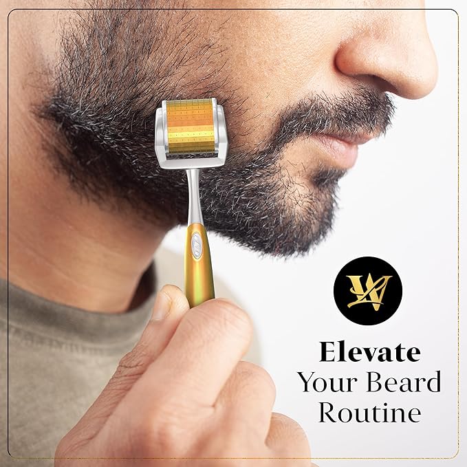 Derma Roller for Skin, Hair & Beard – Women and Men Titanium Microneedling Roller for Face & Scalp, Safe & Easy to Use - Premium Gold