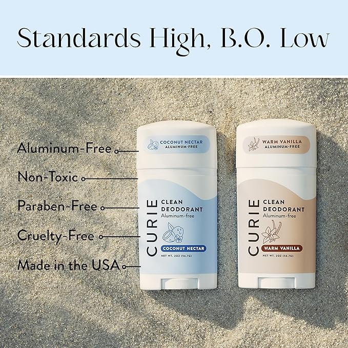 Curie Natural Deodorant for Women - Coconut Nectar + Warm Vanilla - Aluminum Free, Clean, Sustainable, Vegan, Paraben Free (2pk)