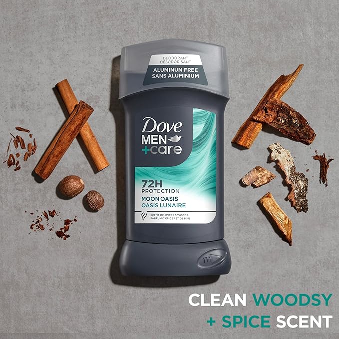Dove Men+Care Aluminum-Free Deodorant Moon Oasis 4 Count for a Long-Lasting Scent, with 72H Odor Protection, 3.0 oz