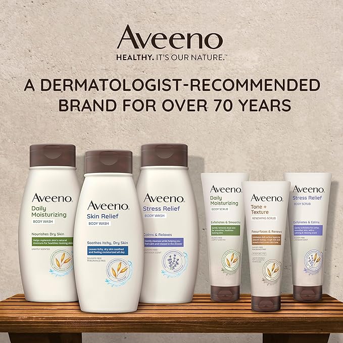 Aveeno Stress Relief Body Wash with Nourishing Oat & Lavender Scent for Sensitive Skin, Gently Cleanses & Helps You Feel Calm & Relaxed in the Shower, Soap-Free, 33 fl. oz