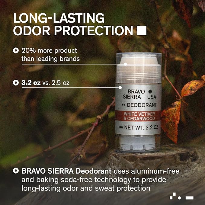 Aluminum-Free Deodorant for Men by Bravo Sierra, 3-Pack-Contains Natural Ingredients–Long Lasting All-Day Odor and Sweat Protection-White Vetiver & Cedarwood, 3.2 oz-Paraben-Free, Vegan & Cruelty-Free