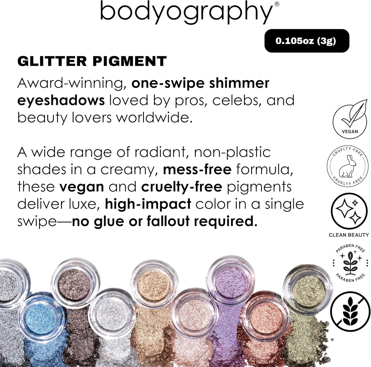 Bodyography Glitter Pigment Eye Shadow | Long Wear Shimmer Eyeshadow | Vegan, Talc & Paraben Free | Cream Powder Formula | Spectra (Navy) 1.5 g