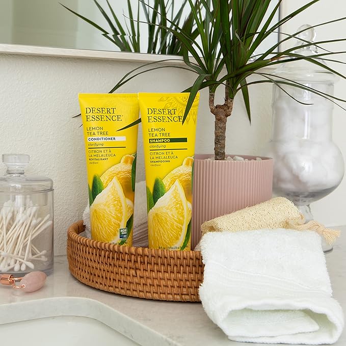 Desert Essence Conditioner, Lemon Tea Tree, Clarifying Provitamin B5, Organic Lemon Peel Extract & Nourishing Aloe - Purifying, Moisturizing, Soothing - Vegan, Sulfate-Free, Cruelty-Free - 8oz