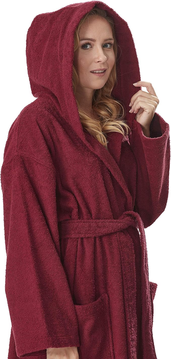 Arus Women's Hooded Classic Bathrobe Turkish Cotton Robe with Full Length Options