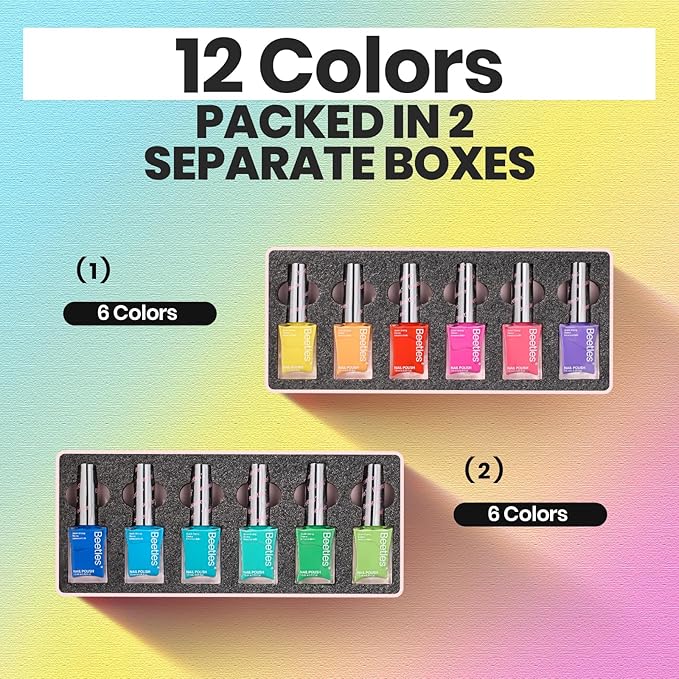 Beetles Neon Nail Polish Set - Quick Dry Nail Polish Kit 12 Colors Hot Pink Green Blue Yellow Red Regular Air Dry Fingernail Polish Pack for Women Gift Beetles Cocktails 12 Colors