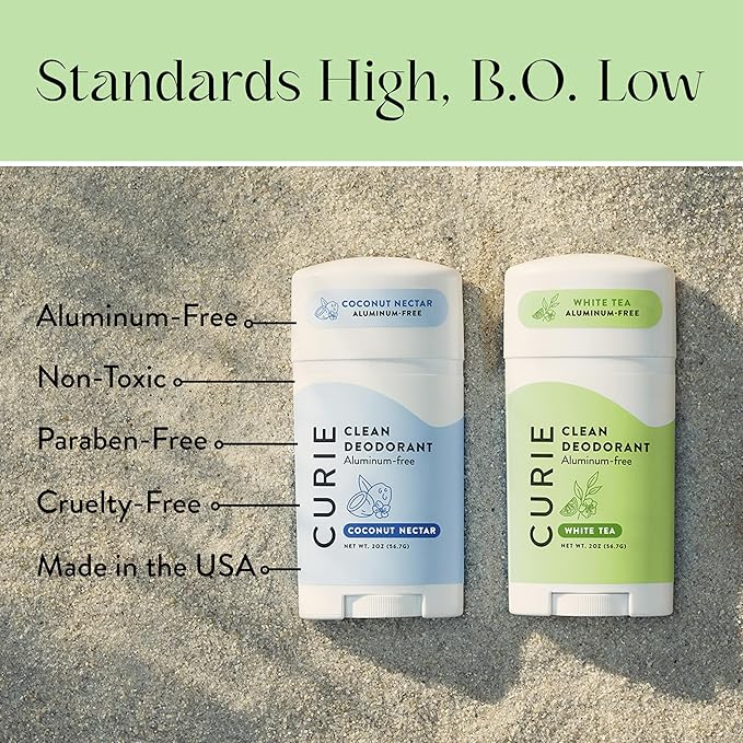 Curie Aluminum Free Deodorant - Coconut Nectar + White Tea - Natural Deodorant, Paraben Free, Cruelty Free, Non-Toxic, Vegan (2pk)