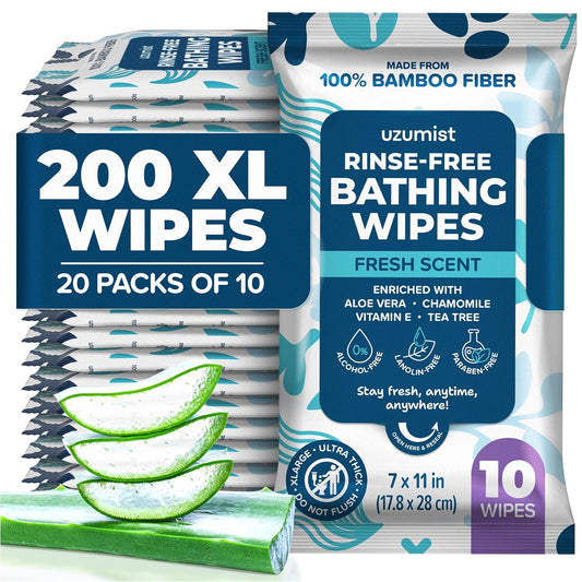 Body Wipes For Adults Bathing No Rinse 200pc XL - Ultra Thick Shower Wipes For Men Women - Personal Cleansing, Hygiene & Camping Essentials, Elderly Care, Travel, Incontinence Disposable Washcloths