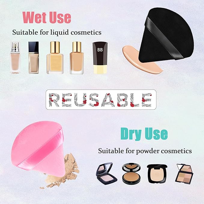 8 Pieces Triangle Powder Puff with 4 Travel Cases, Triangle Makeup Puff, Reusable Velour Makeup Sponge Blending Puff for Loose Powder and Foundation, Beauty Makeup Tools (4 colors)