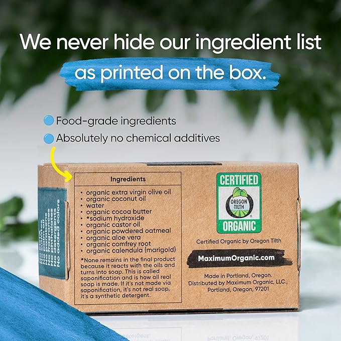 Certified Organic Eczema Soap Bar — Unscented with Oatmeal, Aloe, Extra Virgin Olive Oil, & Cocoa Butter — for Children & Adults — for Face & Body — Relieves Eczema, Psoriasis, Dry Skin (1)