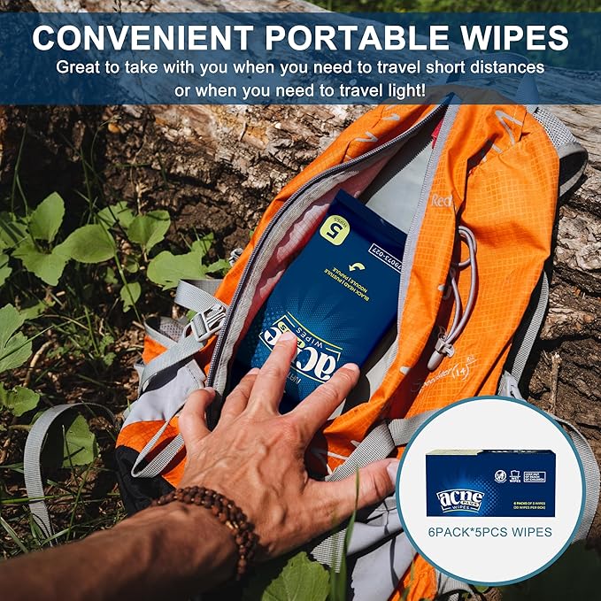 Acne Wipes for Face & Back, Acne Treatment Wipes with Salicylic Acid, Acne Scars and Dark Spot Remover with Natural Essential Oil for Face, Body, Back, and Butt