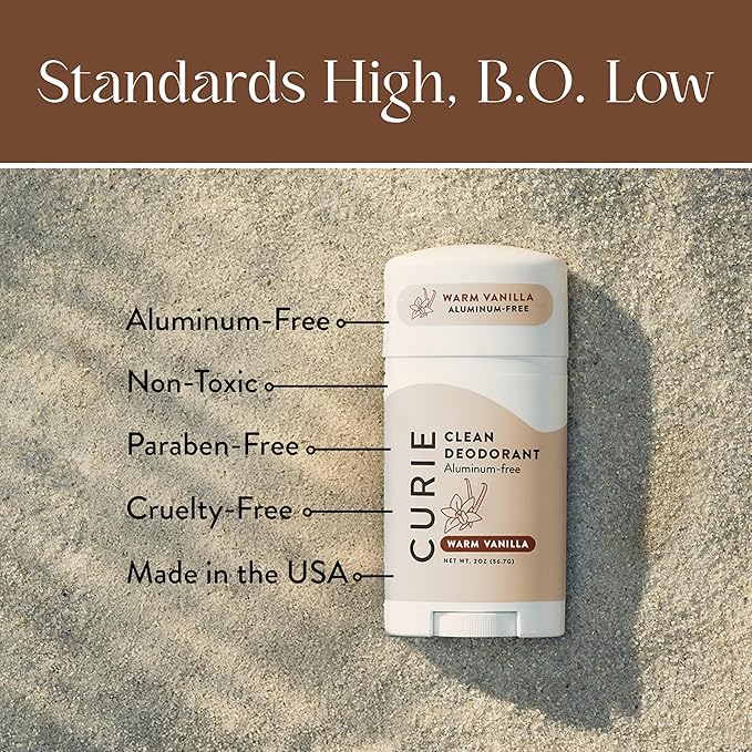 Curie Natural Deodorant for Women - Warm Vanilla - Aluminum Free, Clean, Sustainable, Vegan, Paraben Free (3pk)