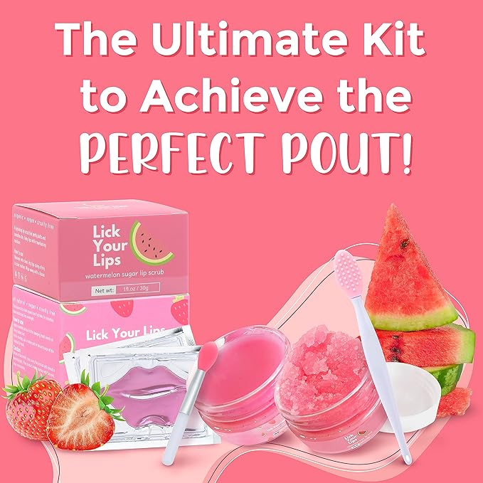 6-in-1 Lip Care Kit With Lip Sleeping Mask, Silicone Brush, Sugar Lip Scrub, Lip Mask Sheet to Reveal Luscious, Lip Exfoliator Scrub to Soft Lips – Korean Lip Therapy Set for a Fuller