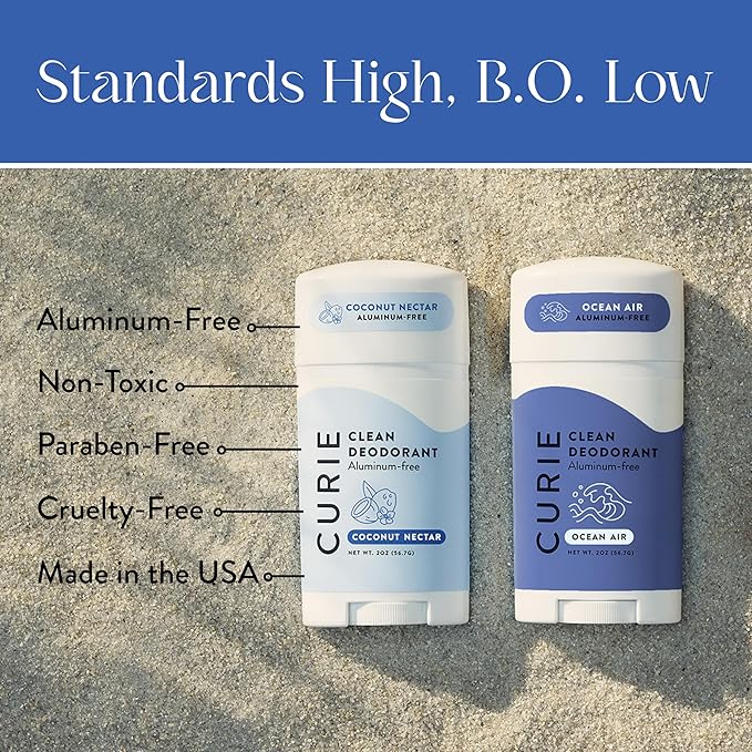 Curie Natural Deodorant for Women - Coconut Nectar + Ocean Air - Aluminum Free, Clean, Sustainable, Vegan, Paraben Free (2pk)